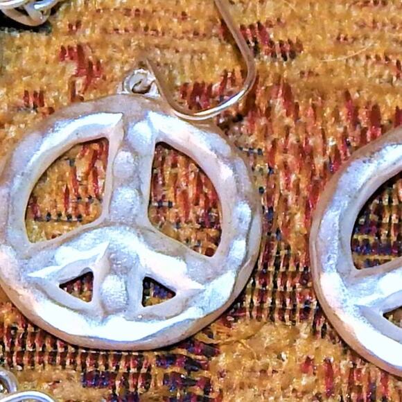 Hammered & Rhinestone Peace Necklace & Earring Set - Picture 7 of 8